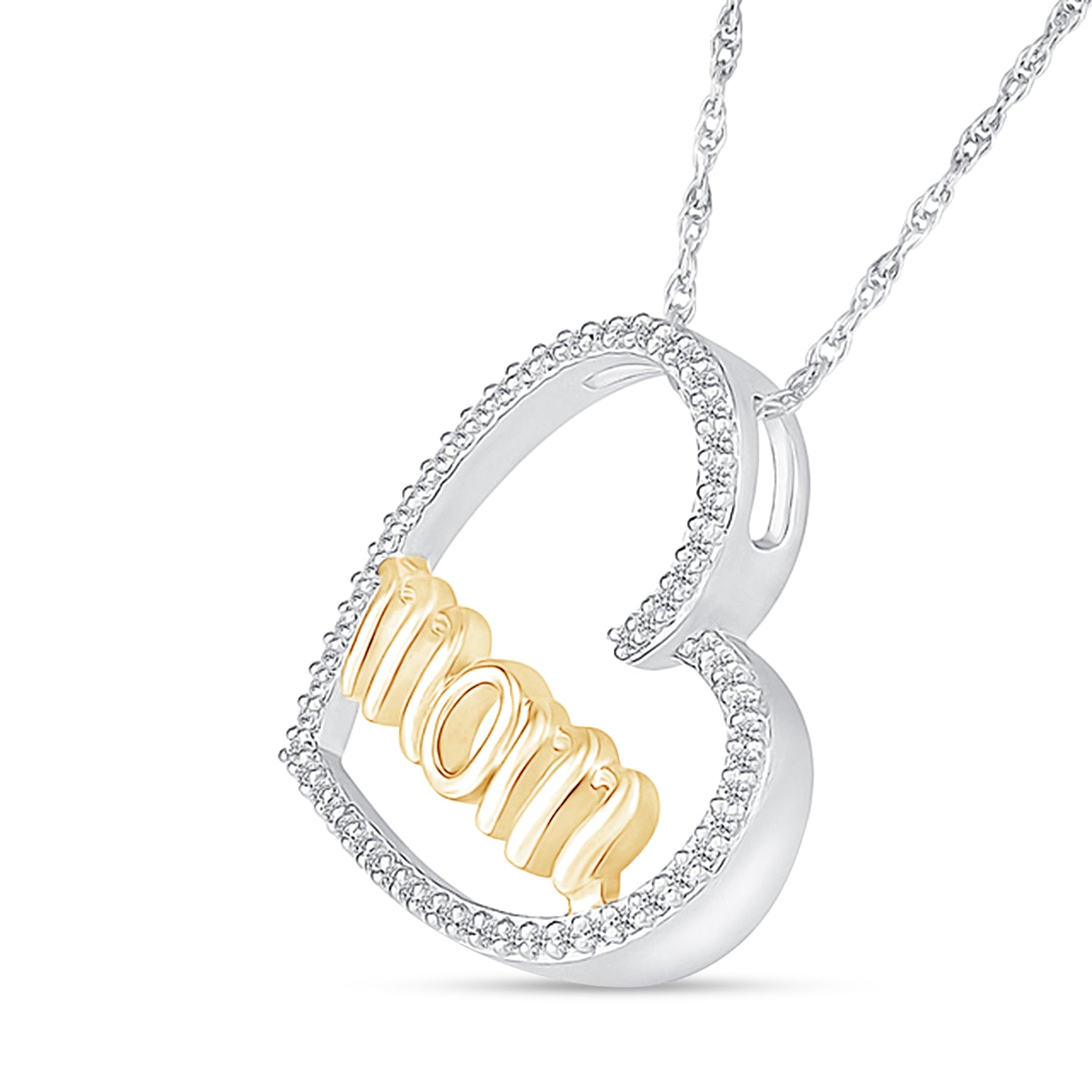 10K Gold Diamond Heart Mom Necklace