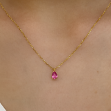 Pear Pink Topaz Gemstone Pendant Necklace in Solid 14k Yellow Gold