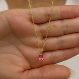 Pear Pink Topaz Gemstone Pendant Necklace in Solid 14k Yellow Gold