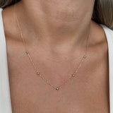 18" Beaded Station Necklace in Solid 14k Yellow Gold