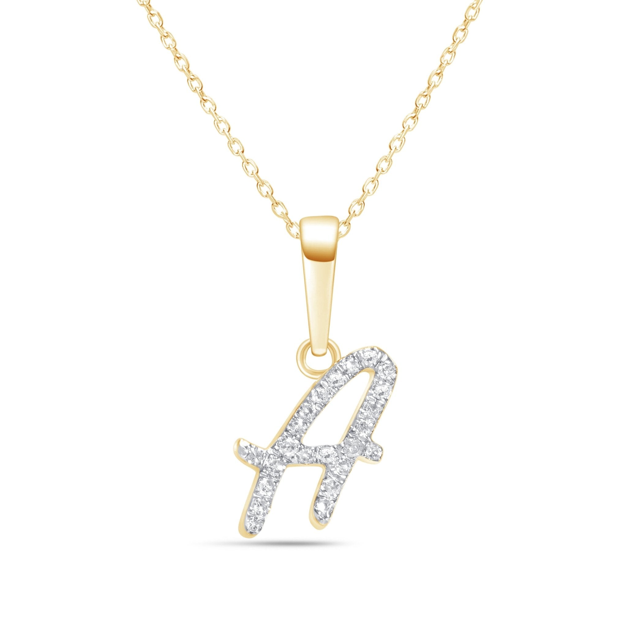 Cursive Diamond Initial A Solid 14k Yellow Gold Necklaces – Estella ...