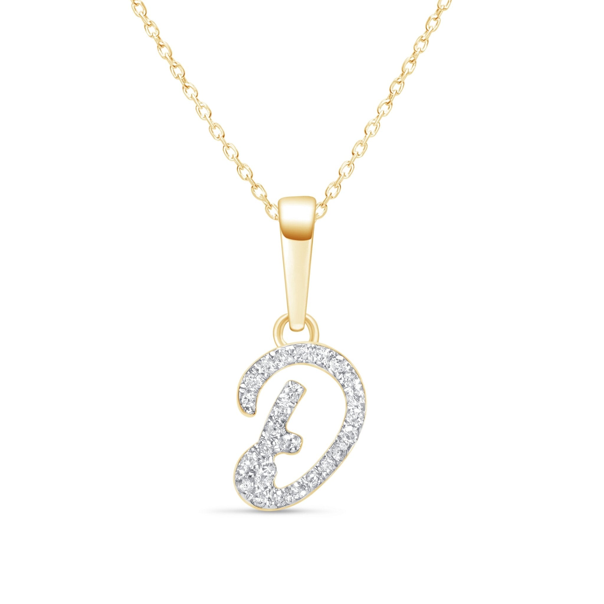 Cursive Diamond Initial D Solid 14k Yellow Gold Necklaces – Estella ...