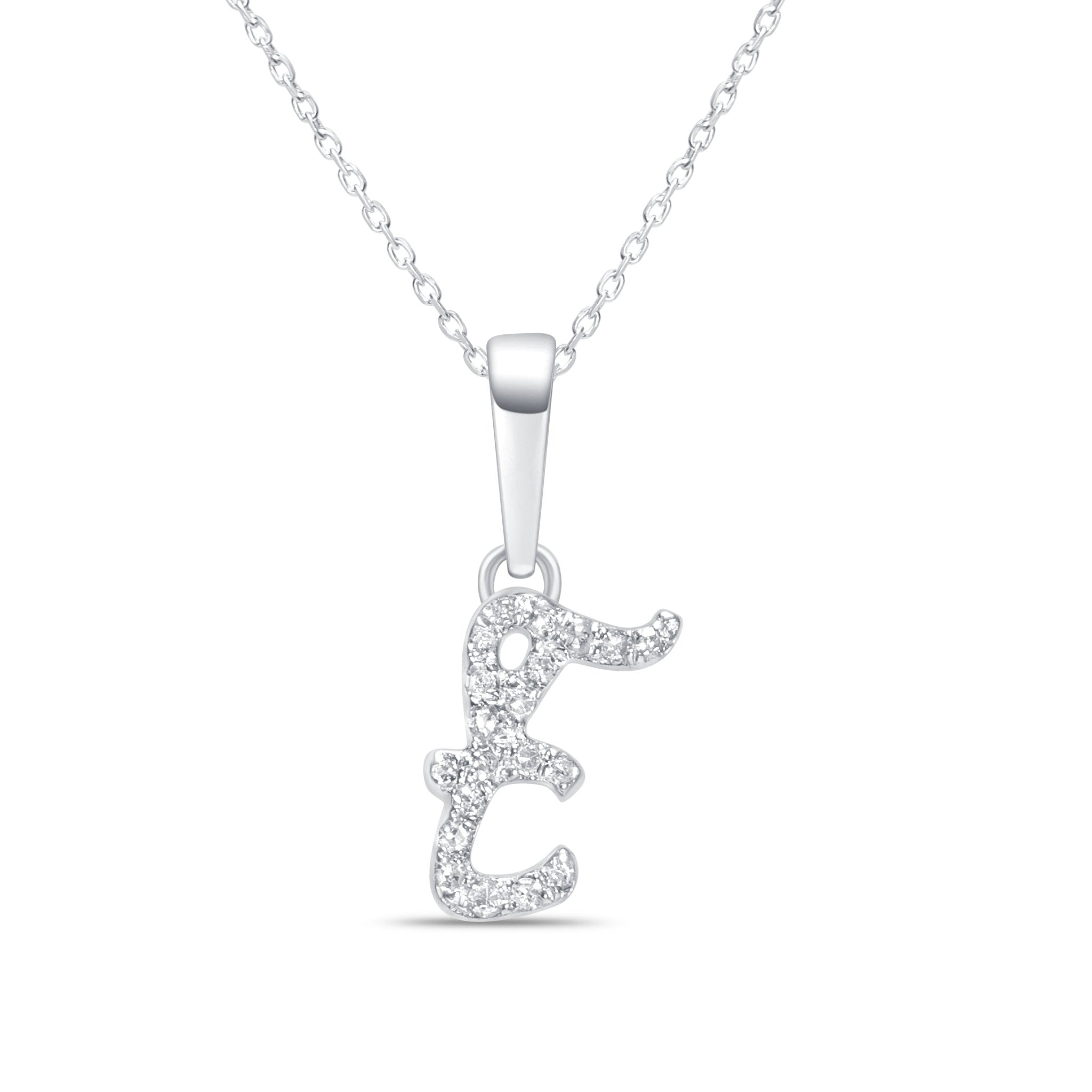 Cursive Diamond Necklace In Solid 14k White Gold Initial E – Estella ...