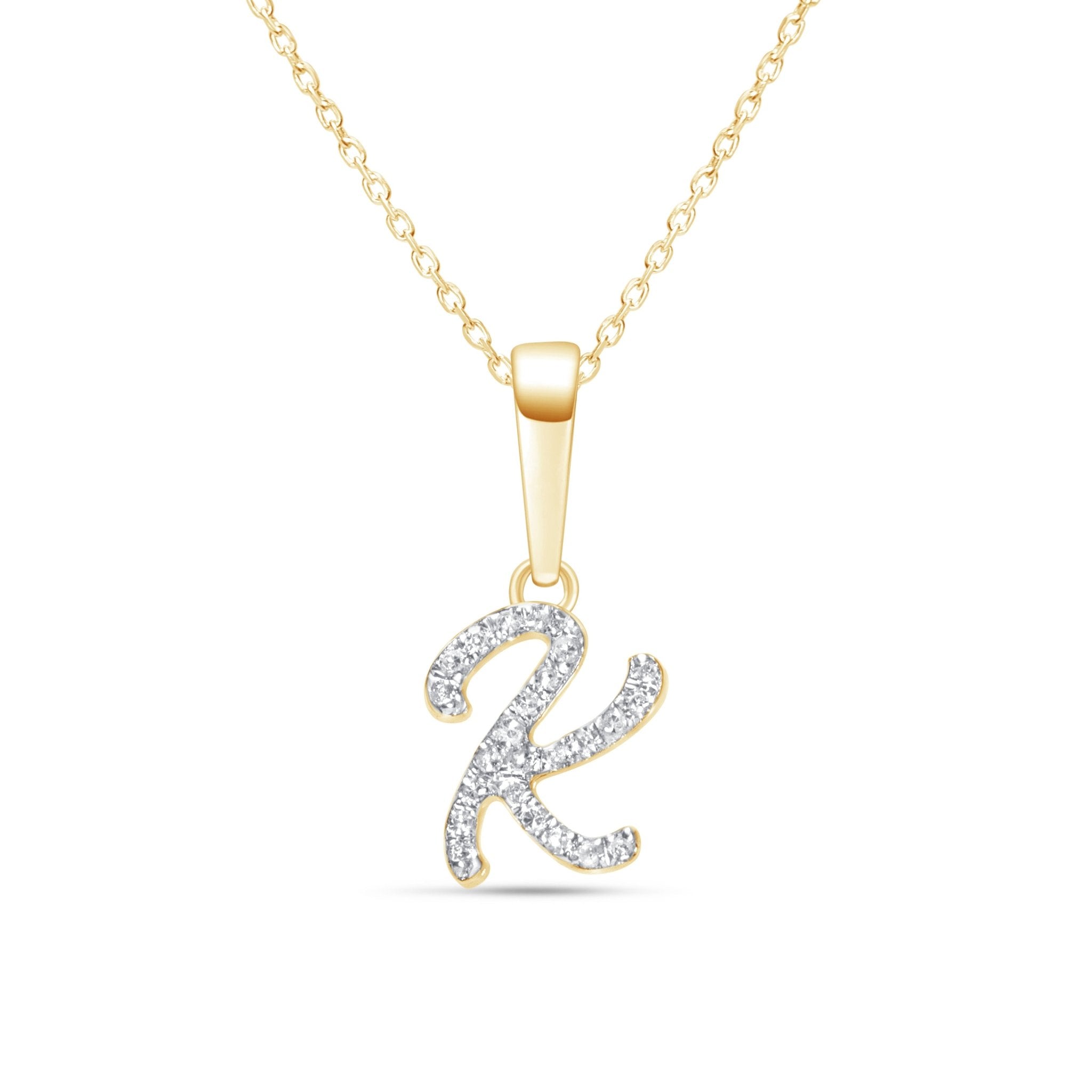 Cursive Diamond Initial K Solid 14k Yellow Gold Necklaces – Estella ...