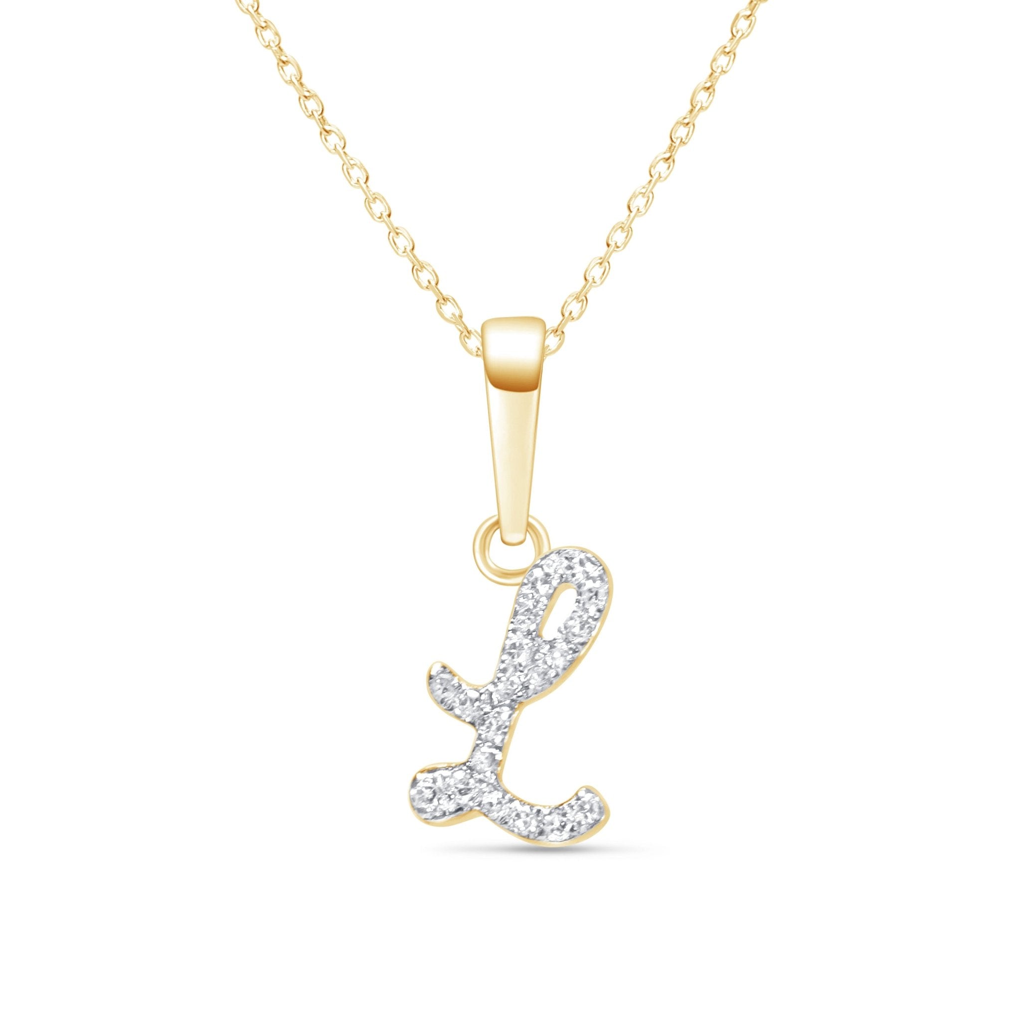 Cursive Diamond Initial L Solid 14k Yellow Gold Necklaces – Estella ...