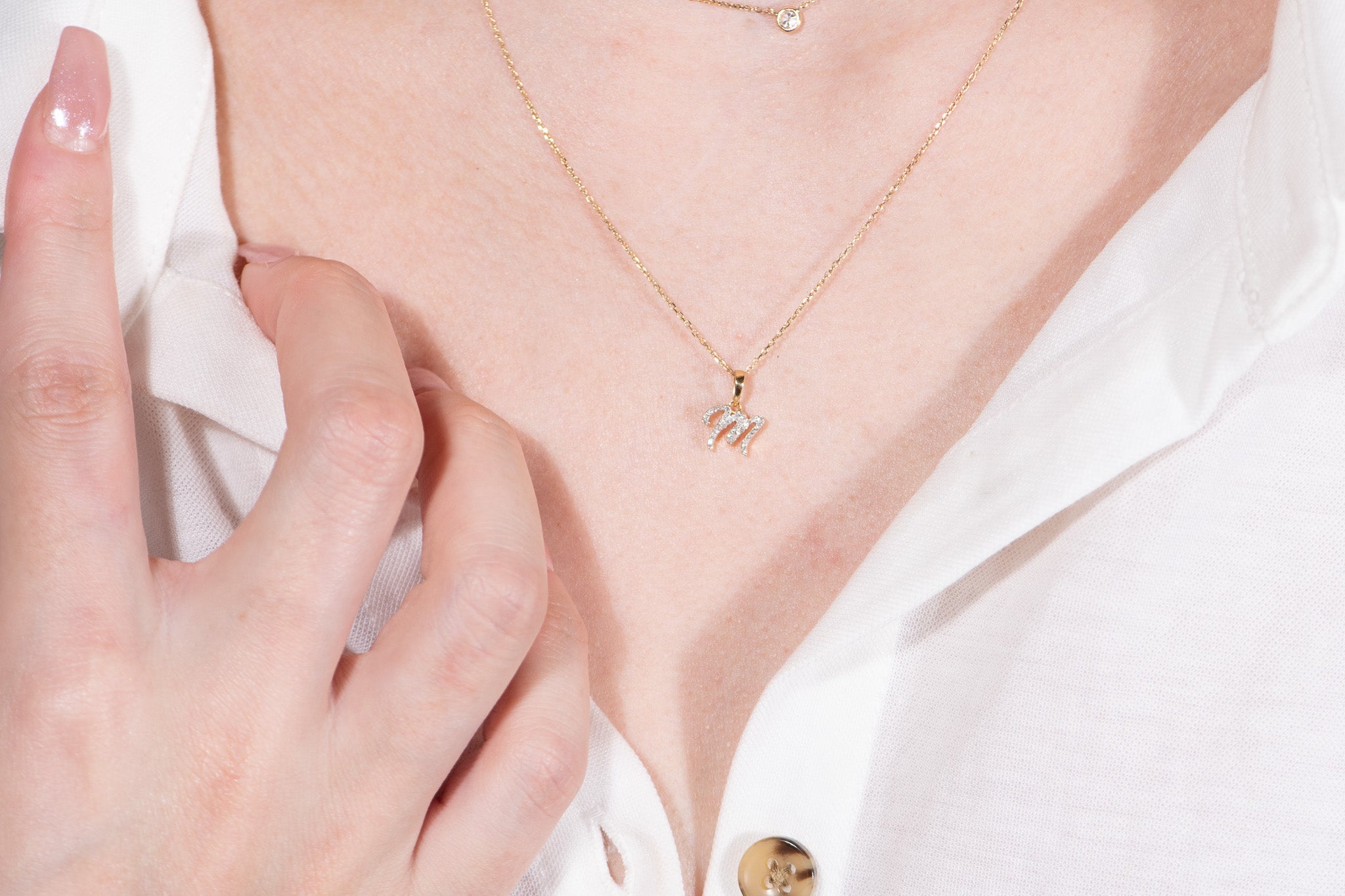 Cursive Diamond Initial Necklace - M Necklaces Estella Collection #product_description# 18557 14k Diamond Gemstone #tag4# #tag5# #tag6# #tag7# #tag8# #tag9# #tag10# 14k Yellow Gold
