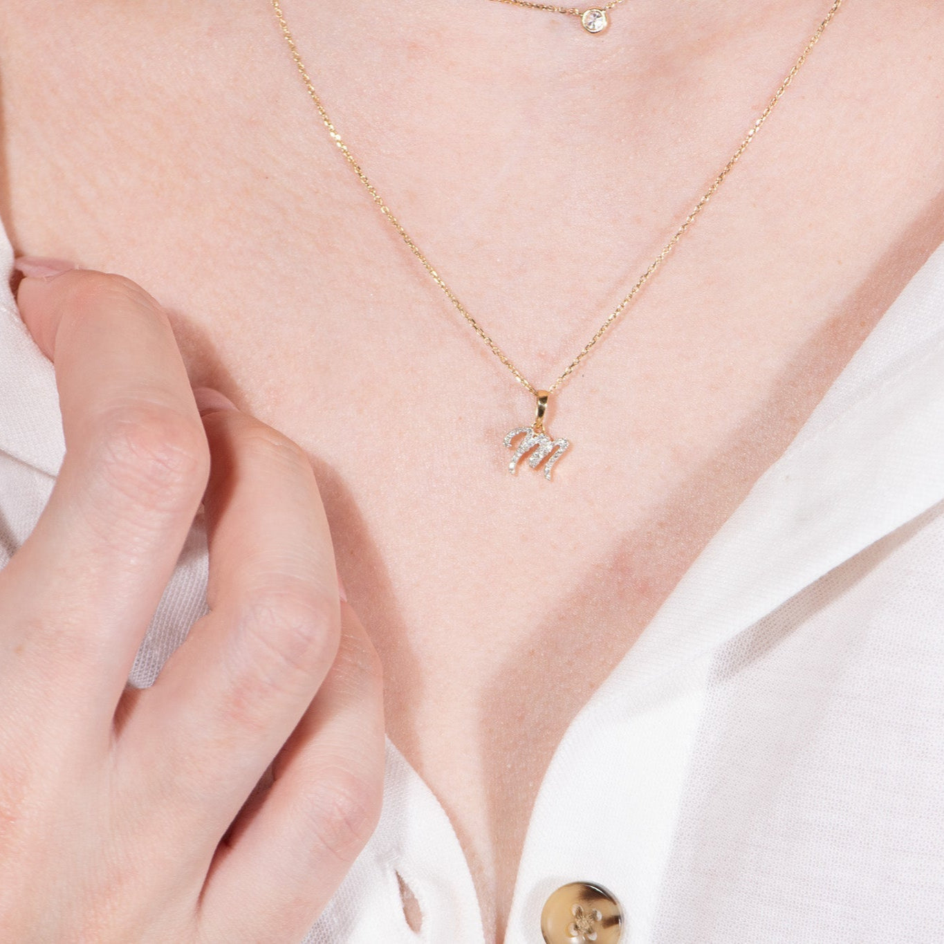 Cursive Diamond Initial Necklace - M Necklaces Estella Collection #product_description# 18557 14k Diamond Gemstone #tag4# #tag5# #tag6# #tag7# #tag8# #tag9# #tag10# 14k Yellow Gold