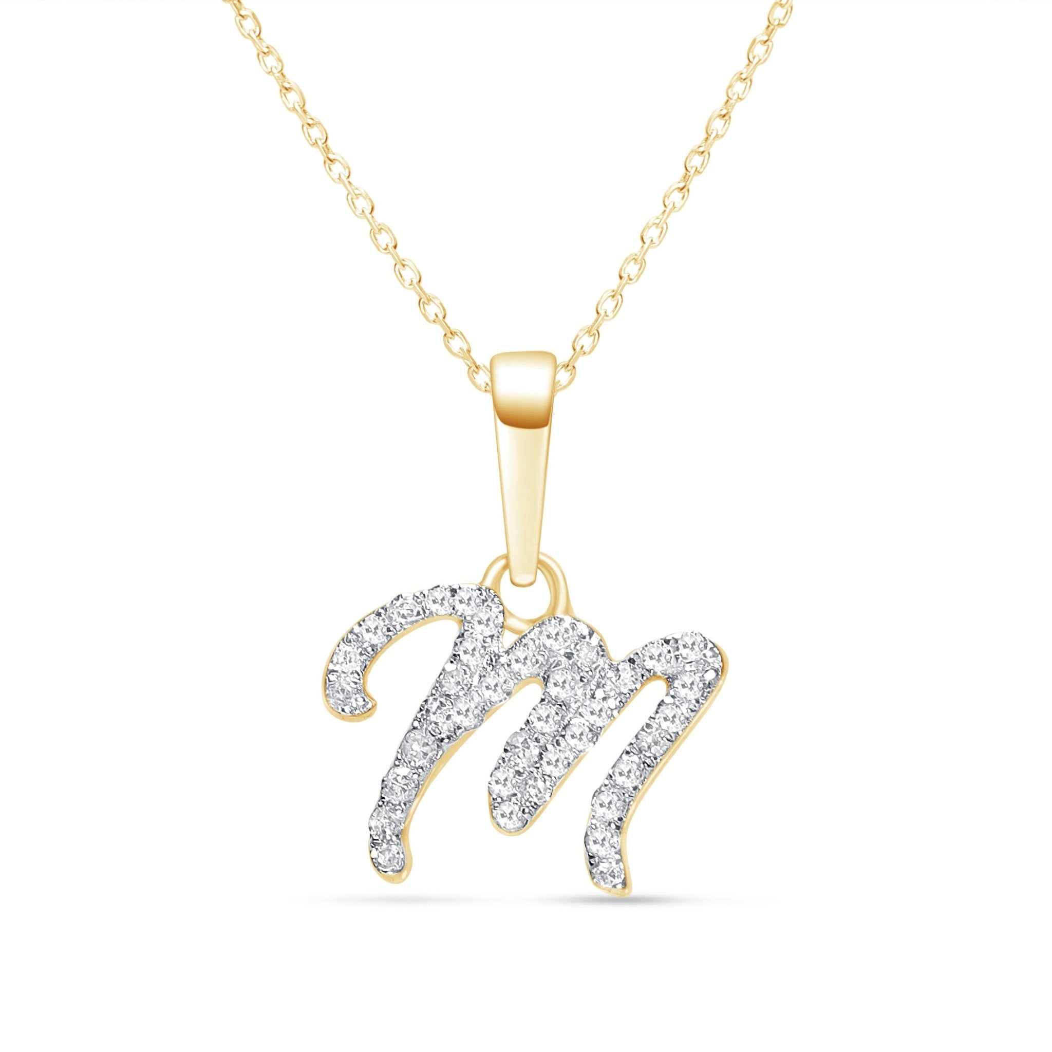 Cursive Diamond Initial M Solid 14k Yellow Gold Necklaces – Estella ...