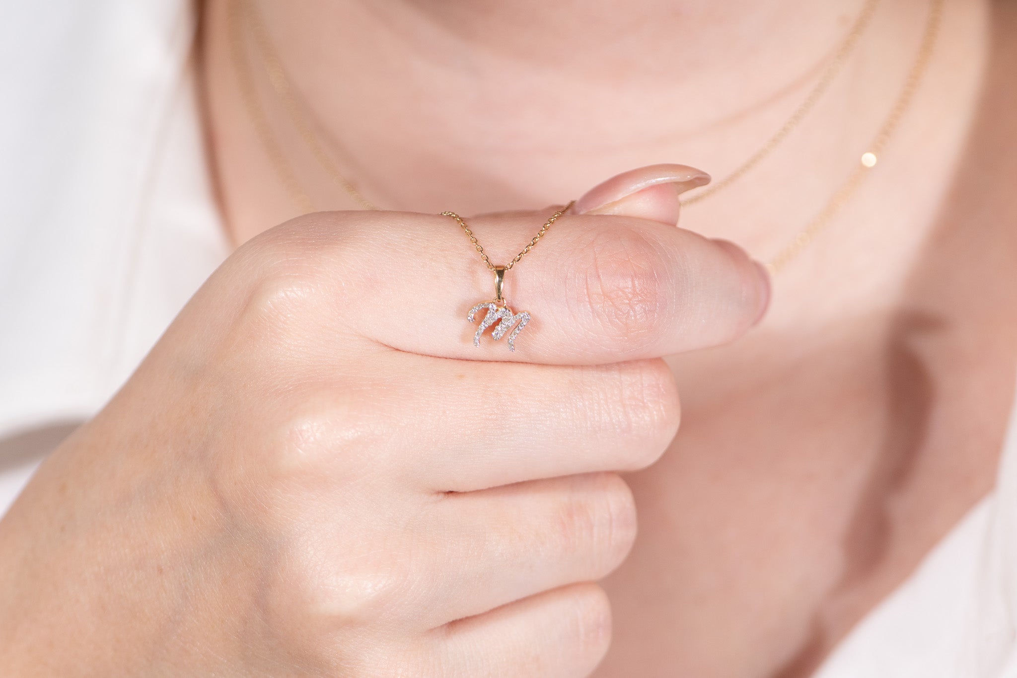 Cursive Diamond Initial Necklace - M Necklaces Estella Collection #product_description# 18557 14k Diamond Gemstone #tag4# #tag5# #tag6# #tag7# #tag8# #tag9# #tag10# 14k Yellow Gold