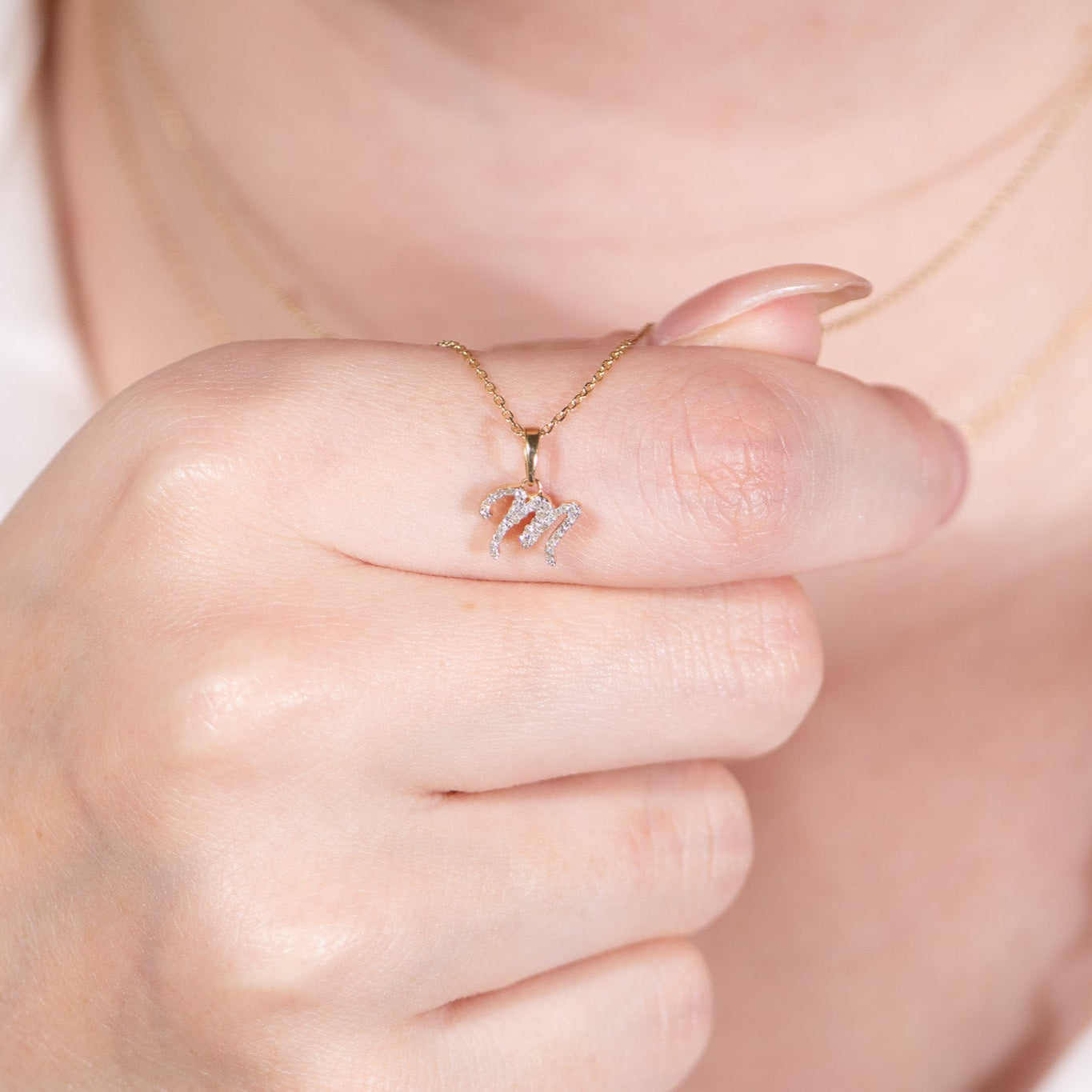 Cursive Diamond Initial Necklace - M Necklaces Estella Collection #product_description# 18557 14k Diamond Gemstone #tag4# #tag5# #tag6# #tag7# #tag8# #tag9# #tag10# 14k Yellow Gold