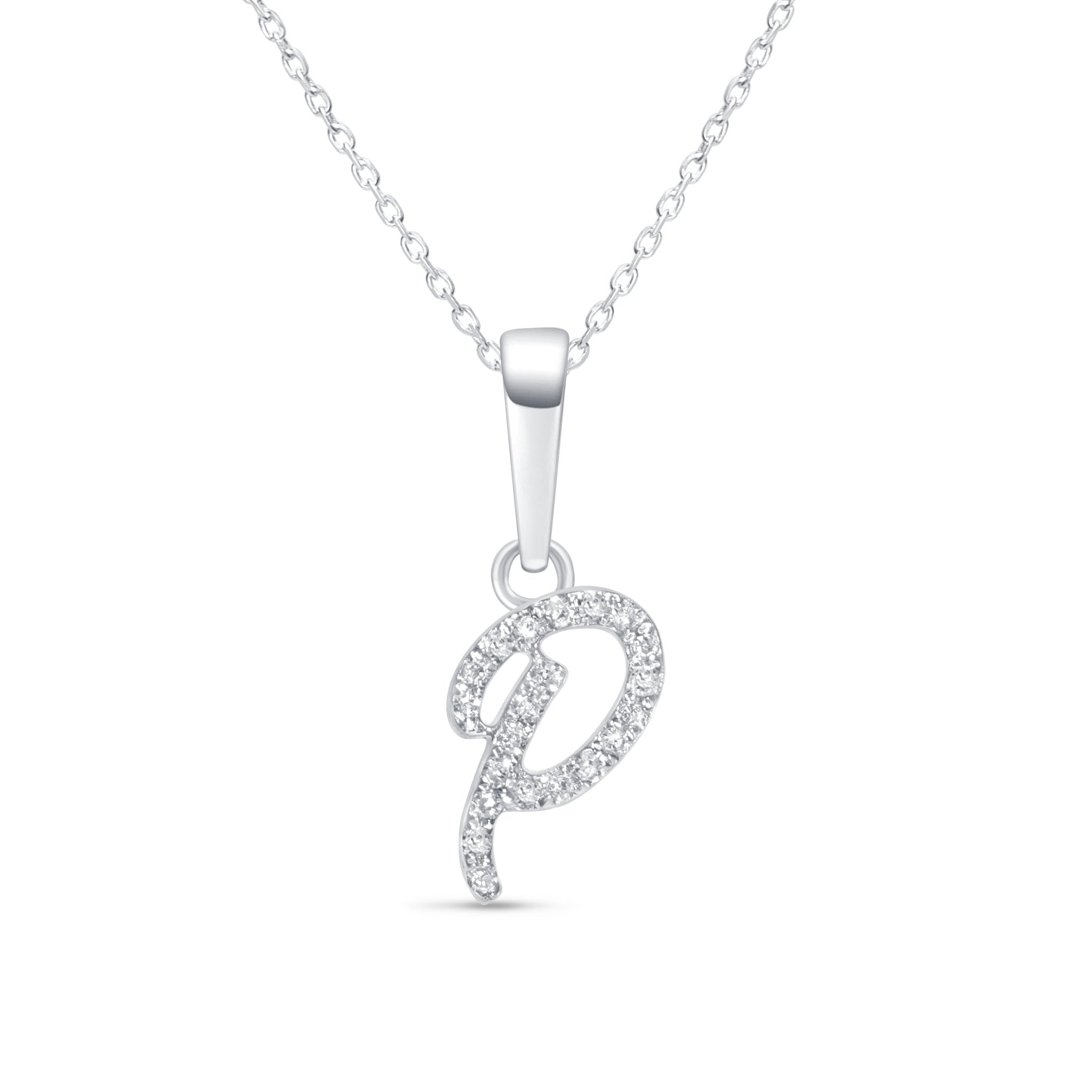 Cursive Diamond Initial Necklace - P - Estella Collection