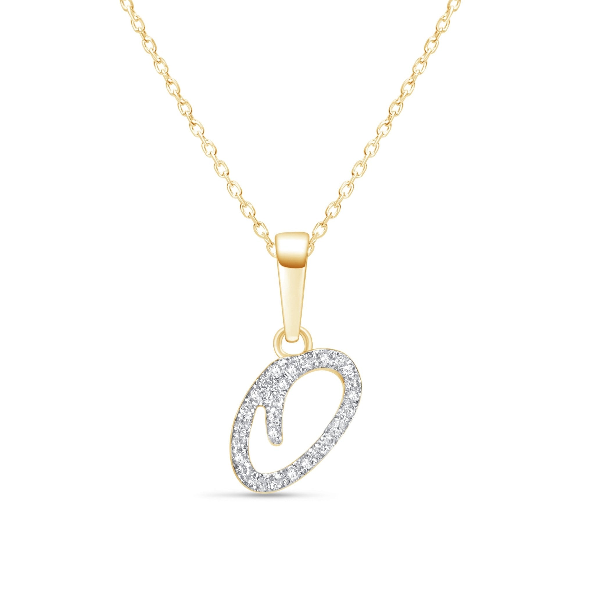 Cursive Diamond Initial Q Solid 14k Yellow Gold Necklaces – Estella ...