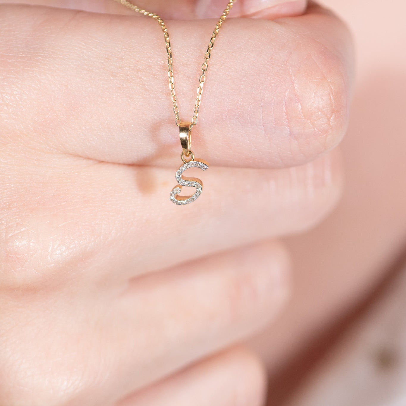 Cursive Diamond Initial Necklace - S Necklaces Estella Collection #product_description# 18557 14k Diamond Gemstone #tag4# #tag5# #tag6# #tag7# #tag8# #tag9# #tag10# 14k Yellow Gold