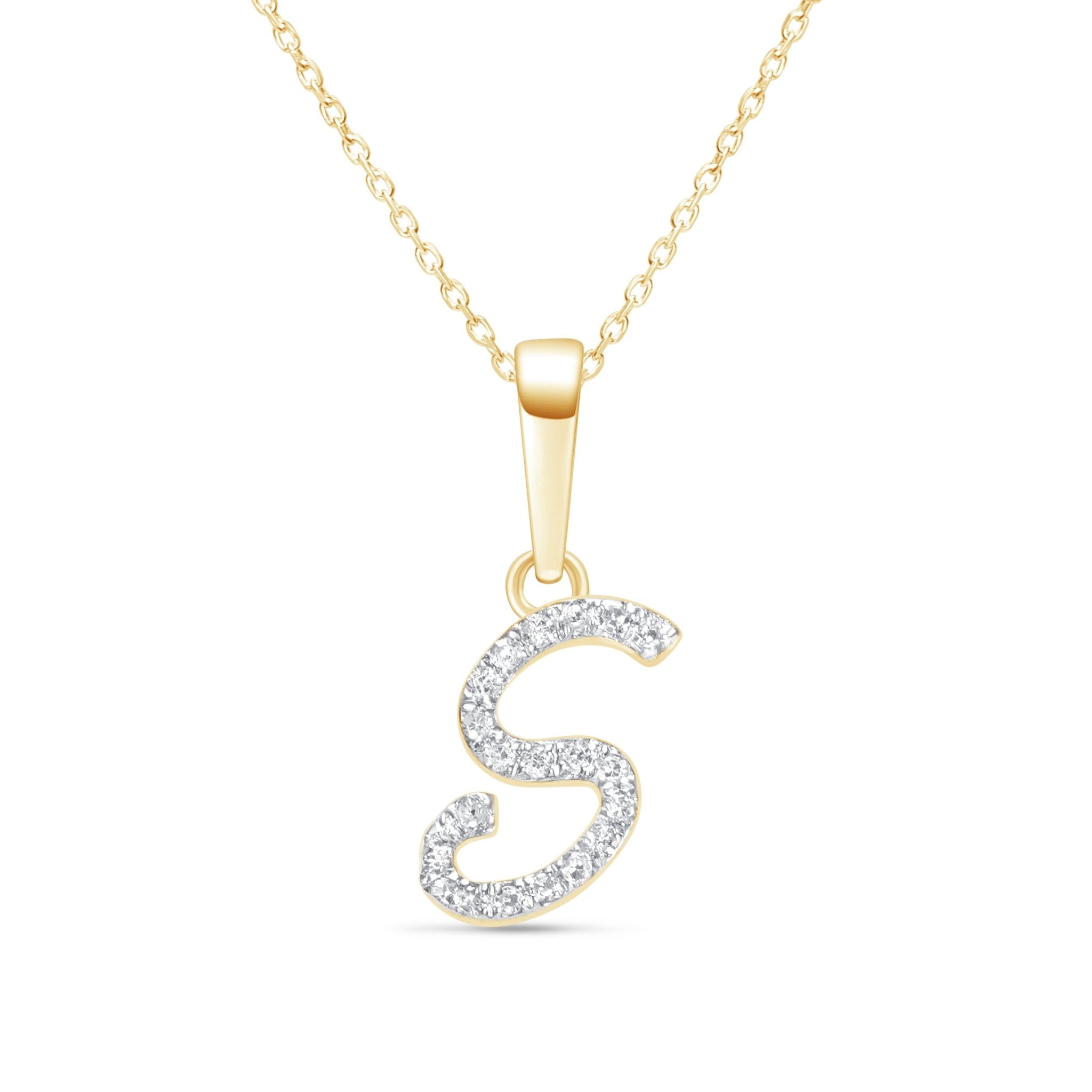 Cursive Diamond Initial S Solid 14k Yellow Gold Necklaces – Estella ...