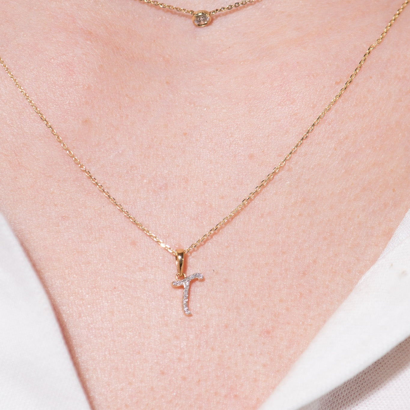 Cursive Diamond Initial Necklace - T Necklaces Estella Collection #product_description# 18557 14k Diamond Gemstone #tag4# #tag5# #tag6# #tag7# #tag8# #tag9# #tag10# 14k Yellow Gold