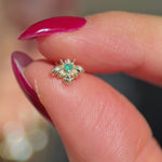 Emerald Bee Flat Back Stud Earrings in Solid 14k Yellow Gold