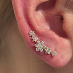 Five Flower Diamond Garland Flat Back Stud Earrings in Solid 14k Yellow Gold