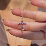 Dainty Amethyst and White Sapphire Cross Pendant in Solid 10k Yellow Gold