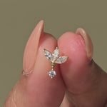 Yellow Gold Triple Marquise Drop Flat Back Earring