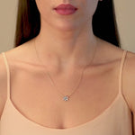 Sapphire and Diamond Pavé Flower Pendant Necklace in Solid 14k White Gold