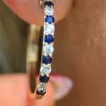Alternating Blue and White Sapphire Hoop Earrings in Solid 10k Yellow Gold