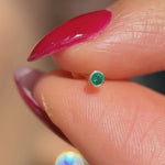 Round Emerald Flat Back Stud Earrings Bezel Set in Solid 14k Yellow Gold