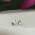 White Gold Pear Cut Flat Back Stone Stud Earring