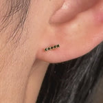 Black Onyx Studded Bar Flat Back Stud Earrings  in Solid 14k Yellow Gold