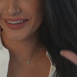 Blue Topaz Station Necklace in Solid 14k Yellow Gold