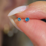 Blue Topaz Cartilage Flat Back Stud Earrings in Solid 14k White Gold