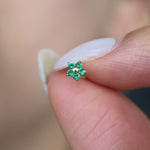 Emerald Flower Flat Back Stud Earrings in Solid 14k Yellow Gold