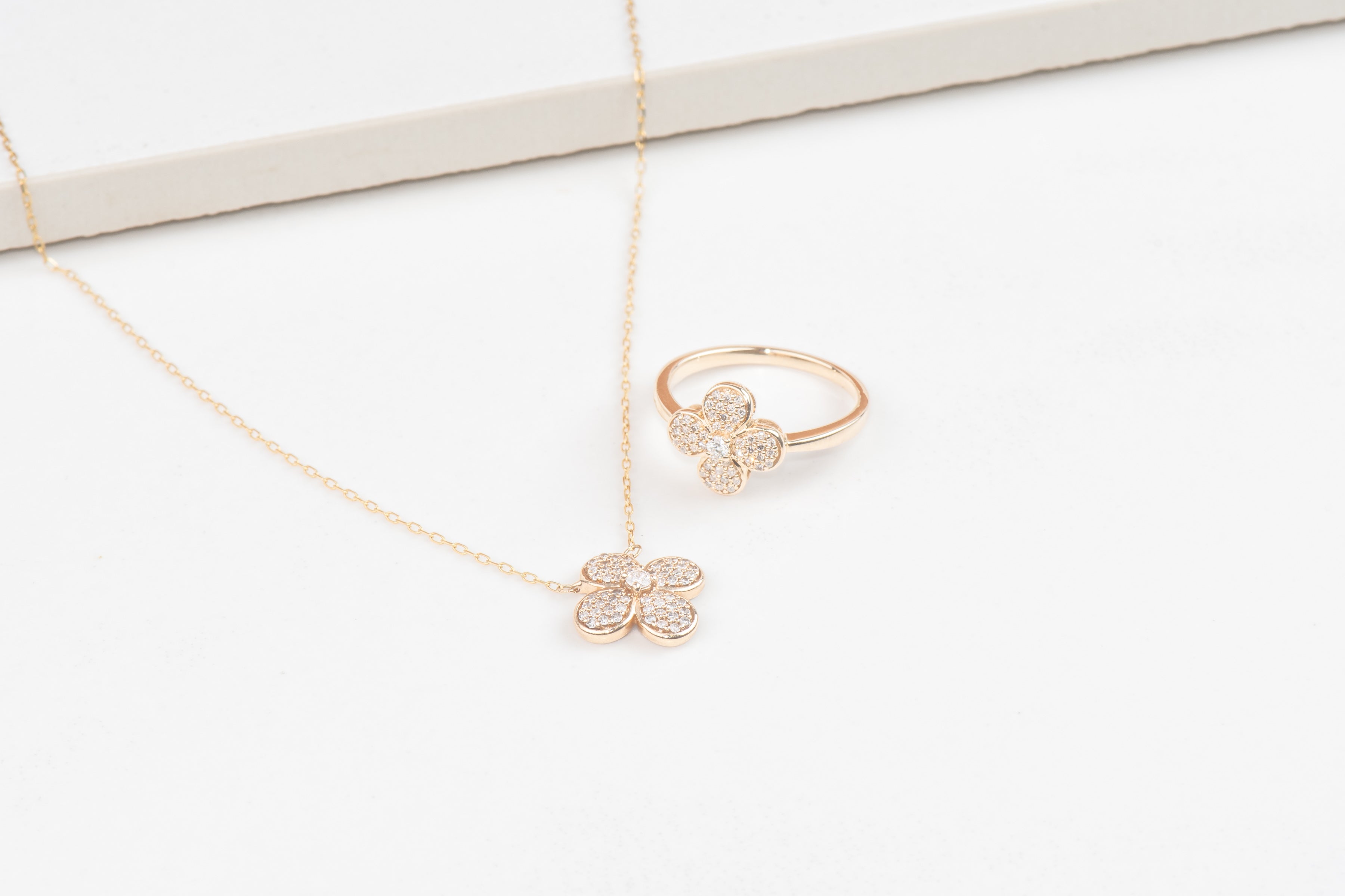 Four Petal Diamond Pave Flower Necklace