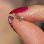 Round Blue Topaz Flat Back Stud Earrings Bezel Set in Solid 14k Yellow Gold