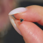 Triangle Cut Black Onyx Flat Back Stud Earrings in Solid 14k Yellow Gold