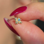 Blue Topaz Bee Flat Back Stud Earrings in Solid 14k Yellow Gold