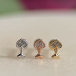 Diamond Heart Cupid's Arrow Flat Back Stud Earrings in Solid 14k White Gold