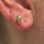Minimalist Skull Flat Back Stud Earrings in Solid 14k Yellow Gold