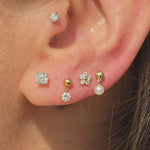 Yellow Gold Pearl Drop Threaded Flat Back Earring
