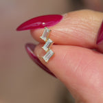 Baguette Cascade Flat Back Stud Earrings in Solid 14k Yellow Gold