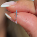 Solid 14k White Gold Pink Marquise Dagger Earring