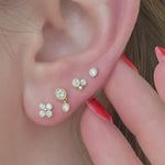 Double Diamond Drop Flat Back Stud Earrings in Solid 14k Yellow Gold