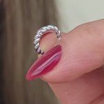 Twisted Rope Huggie Hoop in Solid 14k White Gold