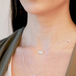 Oval Diamond Pavé Station Necklace in Solid 14k White Gold