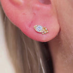 Yellow Gold Beaded Marquise Flat Back Earring