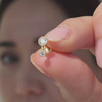 Yellow Gold Double Diamond Drop Flat Back Earring