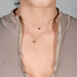 Bubble Heart and Diamond Station Necklace in Solid 14k White Gold