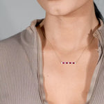 Alternating Emerald Cut Ruby and Round White Sapphire Bar Necklace in Solid 10k Yellow Gold