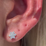 Seven Diamond Flower Flat Back Stud Earrings in Solid 14k Rose Gold