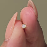 Yellow Gold Pink Opal Milgrain Set Flat Back Earring