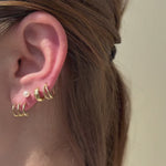 Triple Illusion Hoop Ball Back Huggie Stud in Solid 14k Yellow Gold